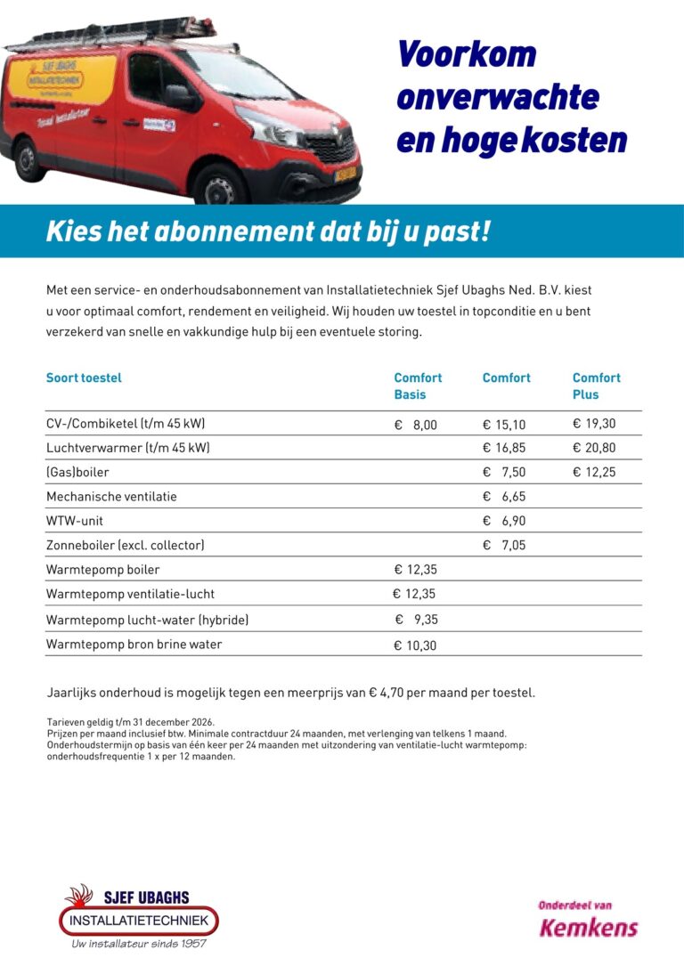 2026 A5 inlegvel tarieven Installatietechniek Sjef Ubaghs Ned. BV0001 00 1